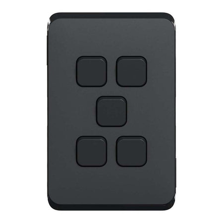 Clipsal Iconic Switch Plate Skin 5 Gang, Horizontal/Vertical Mount | Extra Black | 3045C-XB