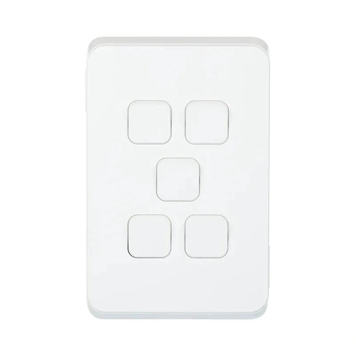 Clipsal Iconic Switch Plate Skin 5 Gang, Horizontal/Vertical Mount | Extra White | 3045C-XW