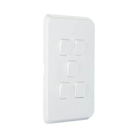 Clipsal Iconic Switch Plate Skin 5 Gang, Horizontal/Vertical Mount | Extra White | 3045C-XW