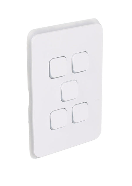 Clipsal Iconic 5 Gang Vertical Light Switch 10A - Vivid White - 3045VA-VW
