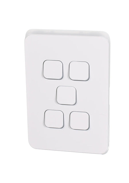 Clipsal Iconic Flush Switch Vertical Mount, 5 Gang, 230/240V, 10Ax1-Way/2-Way | Vivid White | 3045VA-VW