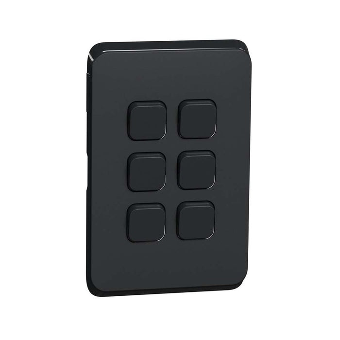 Clipsal Iconic Switch Plate Skin 6 Gang, Horizontal/Vertical Mount | Extra Black | 3046C-XB