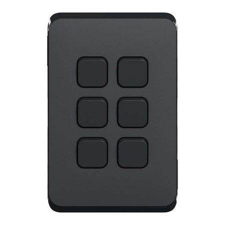 Clipsal Iconic Switch Plate Skin 6 Gang, Horizontal/Vertical Mount | Extra Black | 3046C-XB