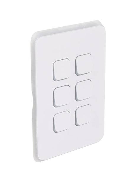 Clipsal Iconic 6 Gang Vertical Light Switch 10AX - Extra White - 3046VA-XW