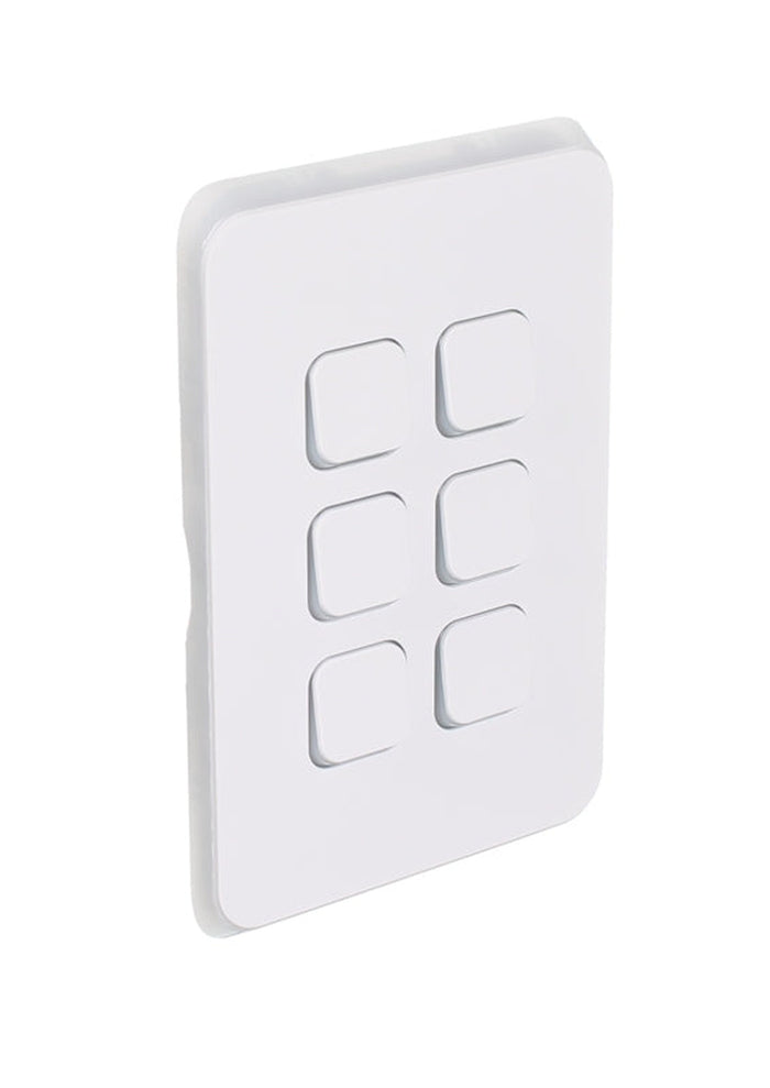 Clipsal Iconic Six switches complete device, 1/2-way, vertical, assembled,10AX | Extra White | 3046VA-XW