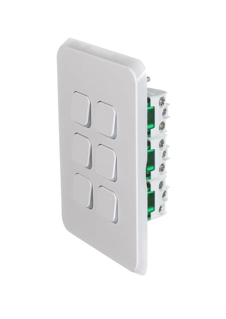 Clipsal Iconic Six switches complete device, 1/2-way, vertical, assembled,10AX | Extra White | 3046VA-XW