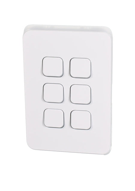 Clipsal Iconic Six switches complete device, 1/2-way, vertical, assembled,10AX | Extra White | 3046VA-XW