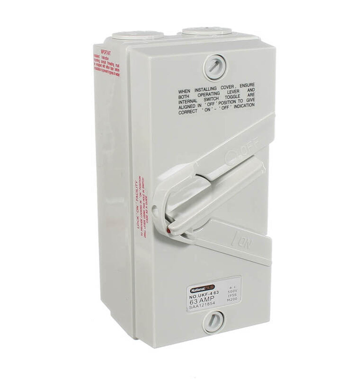 Sparky Stock 4 Pole 63A Waterproof Isolator Switch - Grey / White - SS-UKF4P63A