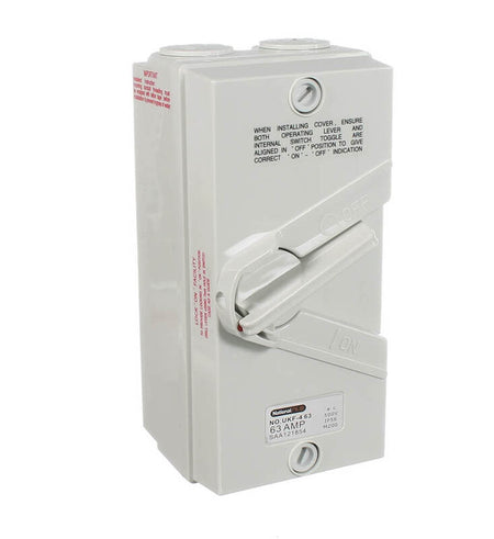 Sparky Stock 4 Pole 63A Waterproof Isolator Switch - Grey / White - SS-UKF4P63A