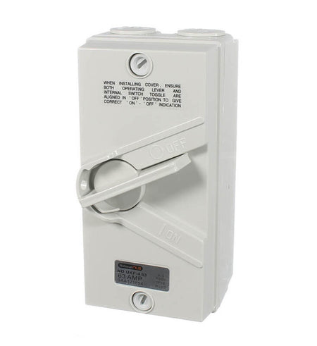 Sparky Stock 4 Pole Waterproof Isolator Switch 63A | Grey / White | SS-UKF4P63A