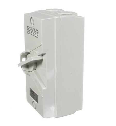 Sparky Stock 4 Pole Waterproof Isolator Switch 63A | Grey / White | SS-UKF4P63A