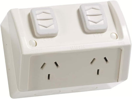 Clipsal Weathershield Double Power Point 10A IP54 - Resistant Grey - WSC227/2-RG
