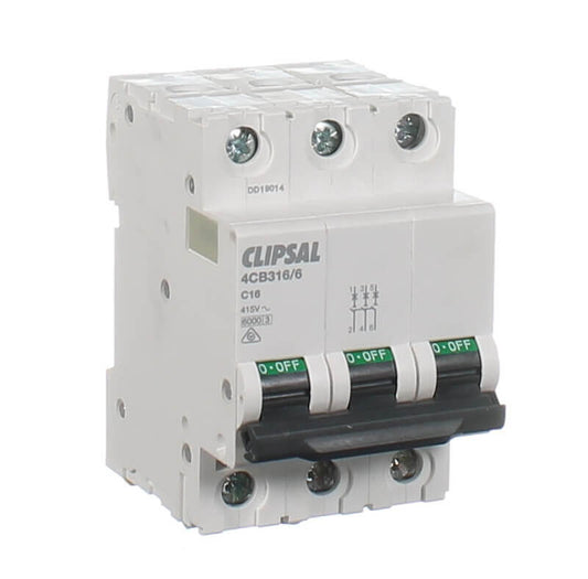 Clipsal Max 4 Miniature circuit breaker 3P 16 A C curve 6000 A 415 V | 4CB316/6