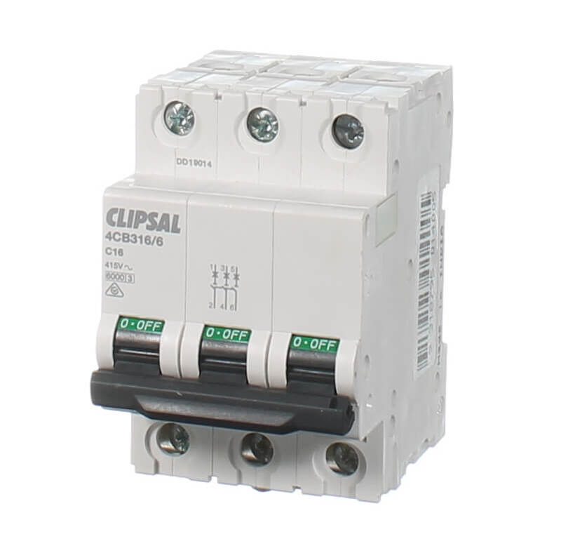 Clipsal Max 4 Miniature circuit breaker 3P 16 A C curve 6000 A 415 V | 4CB316/6