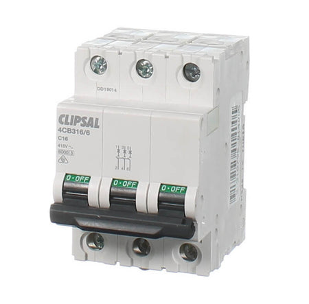 Clipsal Max 4 Miniature circuit breaker 3P 16 A C curve 6000 A 415 V | White | 4CB316/6