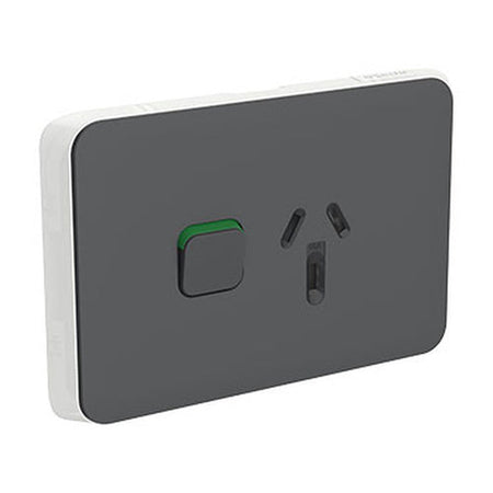 Clipsal Iconic Single Power Point Skin Horizontal Mount, 250V, 10A, Clip-On | Anthracite | 3015C-AN