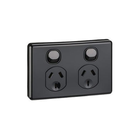 Clipsal Classic C2000 Double Power Point 10A - Black - C2025-BK