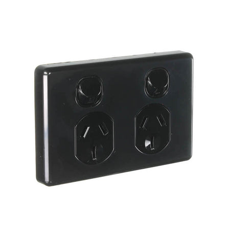 Clipsal Classic C2000 Series Switched Socket Outlet Twin, 250V, 10A | Black | C2025-BK