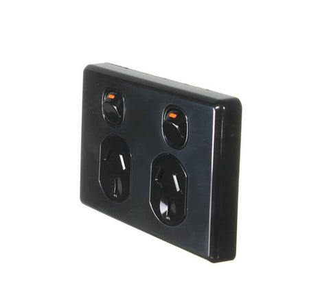 Clipsal Classic C2000 Series Switched Socket Outlet Twin, 250V, 10A | Black | C2025-BK