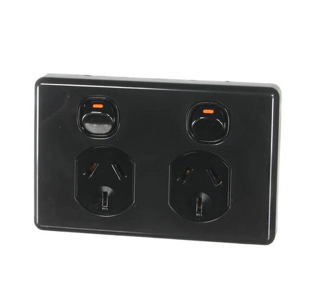 Clipsal Classic C2000 Series Switched Socket Outlet Twin, 250V, 10A | Black | C2025-BK