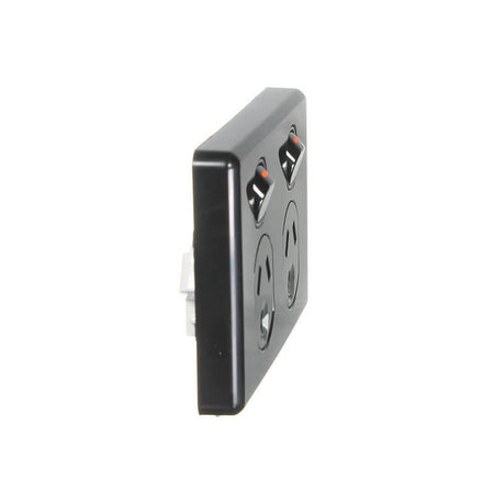 Clipsal Classic C2000 Series Switched Socket Outlet Twin, 250V, 10A | Black | C2025-BK
