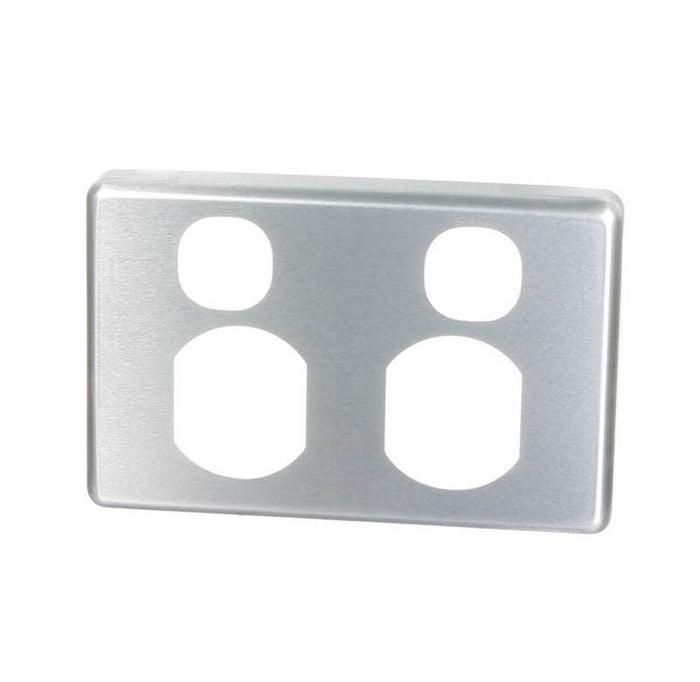 Clipsal Classic C2000 Series Socket Outlet Cover Plate Horizontal Mount for Twin Switched Socket | Brushed Aluminium | C2025C-BA