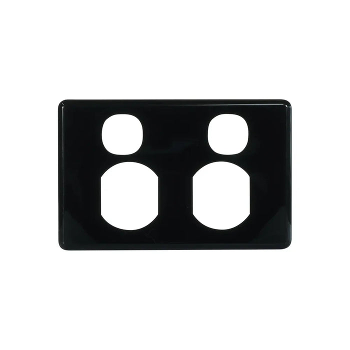 Clipsal Classic C2000 Series Socket Outlet Cover Plate Horizontal Mount for Twin Switched Socket | Black | C2025C-BK