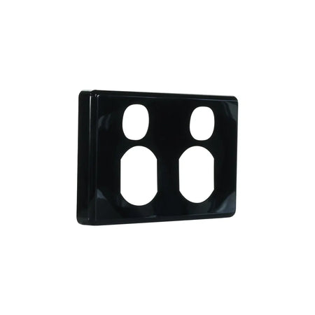 Clipsal Classic C2000 Series Socket Outlet Cover Plate Horizontal Mount for Twin Switched Socket | Black | C2025C-BK
