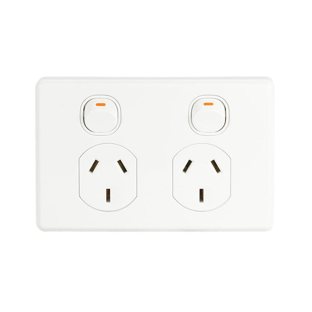 Clipsal Classic C2000 Series Switched Socket Outlet Twin, 250V, 10A | White Electric | C2025-WE