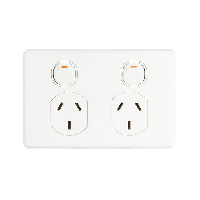 Clipsal Classic C2000 Series Switched Socket Outlet Twin, 250V, 10A | White Electric | C2025-WE