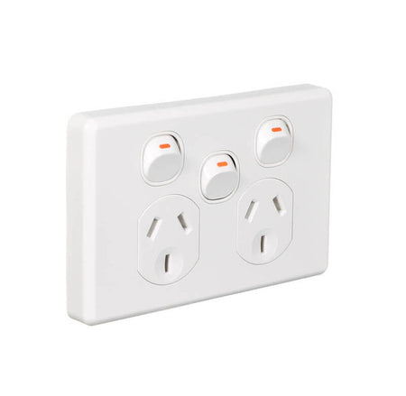Clipsal Classic C2000 Series Switched Socket Outlet Twin, 250V, 10A, Removable Extra Switch | White Electric | C2025XA-WE