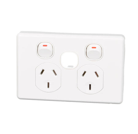 Clipsal Classic C2000 Series Switched Socket Outlet Twin, 250V, 10A, Removable Extra Switch Aperture | White Electric | C2025XUA-WE