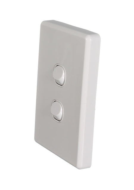 Classic C2000 Series Flush Switch 2 Gang, 250VAC, 10A, Standard, Vertical | White Electric | C2032VA-WE