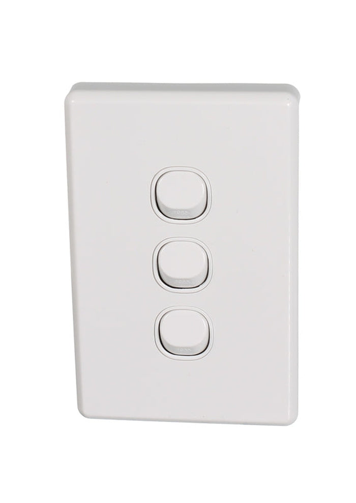 Clipsal Classic C2000 Series Flush Switch 3 Gang, 250VAC, 10A, Vertical | White Electric | C2033VA-WE