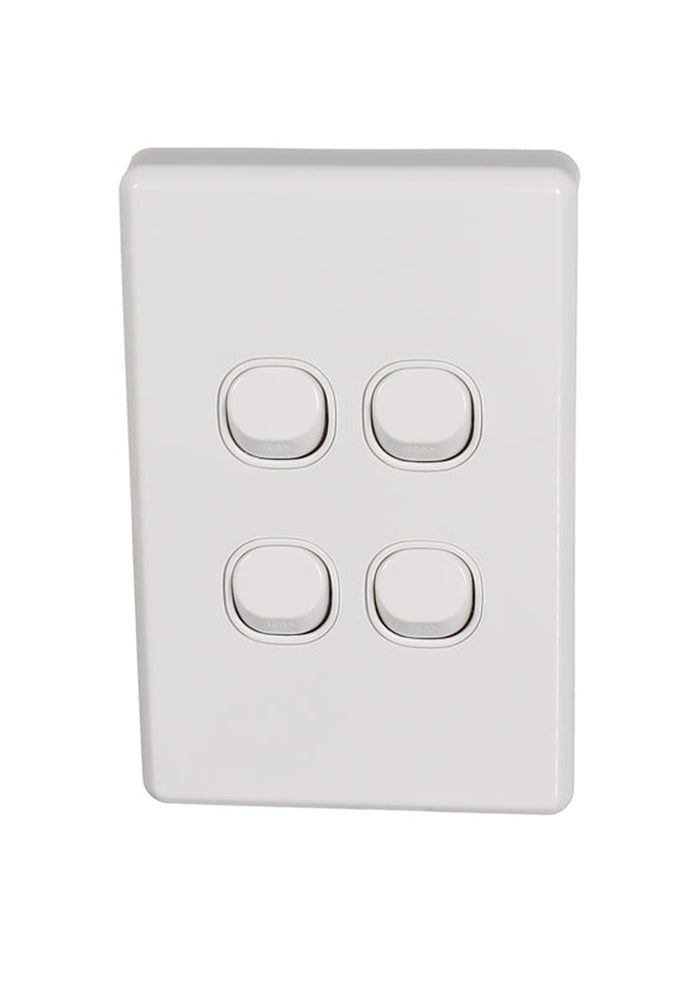 Clipsal Classic C2000 Series Flush Switch 4 Gang, 250VAC, 10A, Standard, Vertical | White Electric | C2034VA-WE