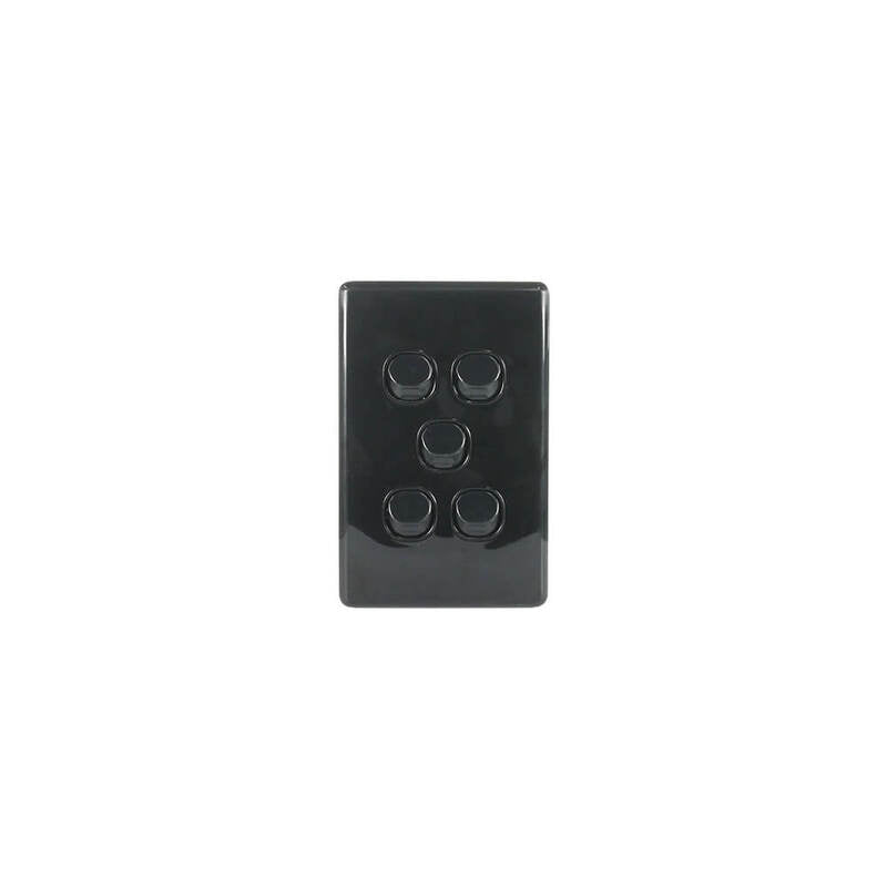 Clipsal Classic C2000 Series Flush Switch 5 Gang, 250VAC, 10A, Standard, Vertical | Black | C2035VA-BK