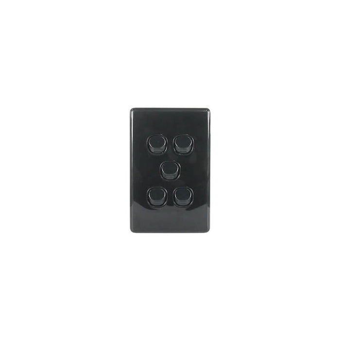 Clipsal Classic C2000 Series Flush Switch 5 Gang, 250VAC, 10A, Standard, Vertical | Black | C2035VA-BK