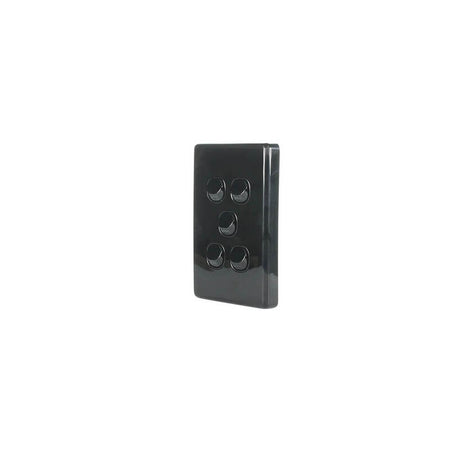 Clipsal Classic C2000 Series Flush Switch 5 Gang, 250VAC, 10A, Standard, Vertical | Black | C2035VA-BK