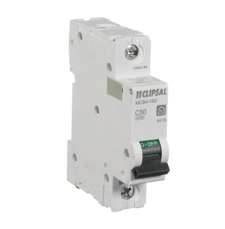 Clipsal Resi MAX 1 Pole 50A C Curve Circuit Breaker - White - MCB4-150