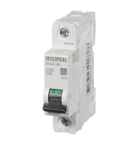 Clipsal Resi MAX Miniature circuit breaker 1P 50 A C curve 4500 A 240V | White | MCB4-150