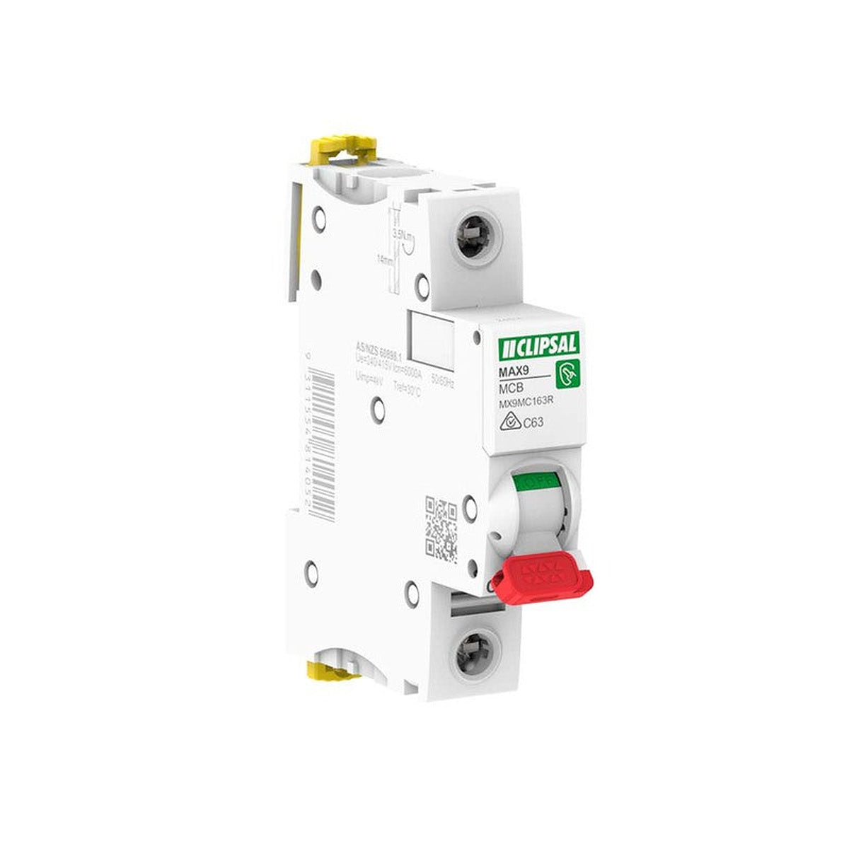 Clipsal MAX9 1 Pole 63A Circuit Breaker Red Toggle - White - MX9MC163R