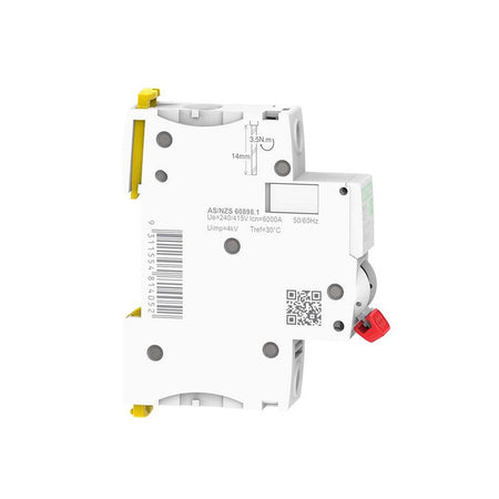 Clipsal MAX9 Miniature Circuit-Breaker (MCB) 1P, 63A, C Curve, 6000A, 240/415V, Incomer, RED Toggle | White | MX9MC163R