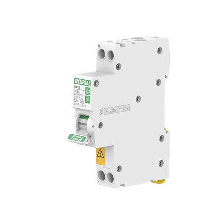 Clipsal MAX9 Residual Current Breaker with Overcurrent Protection (RCBO) 1PN, 20A, 30mA, C Curve, 6000A, A Type, SLIM | White | MX9R3120