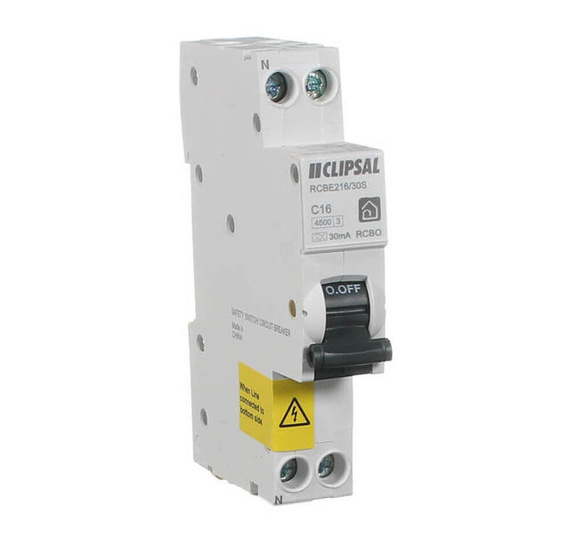 Clipsal Resi MAX RCBO SLIM 1PN 16A C curve 30mA Type A 4500A | White | RCBE216/30S