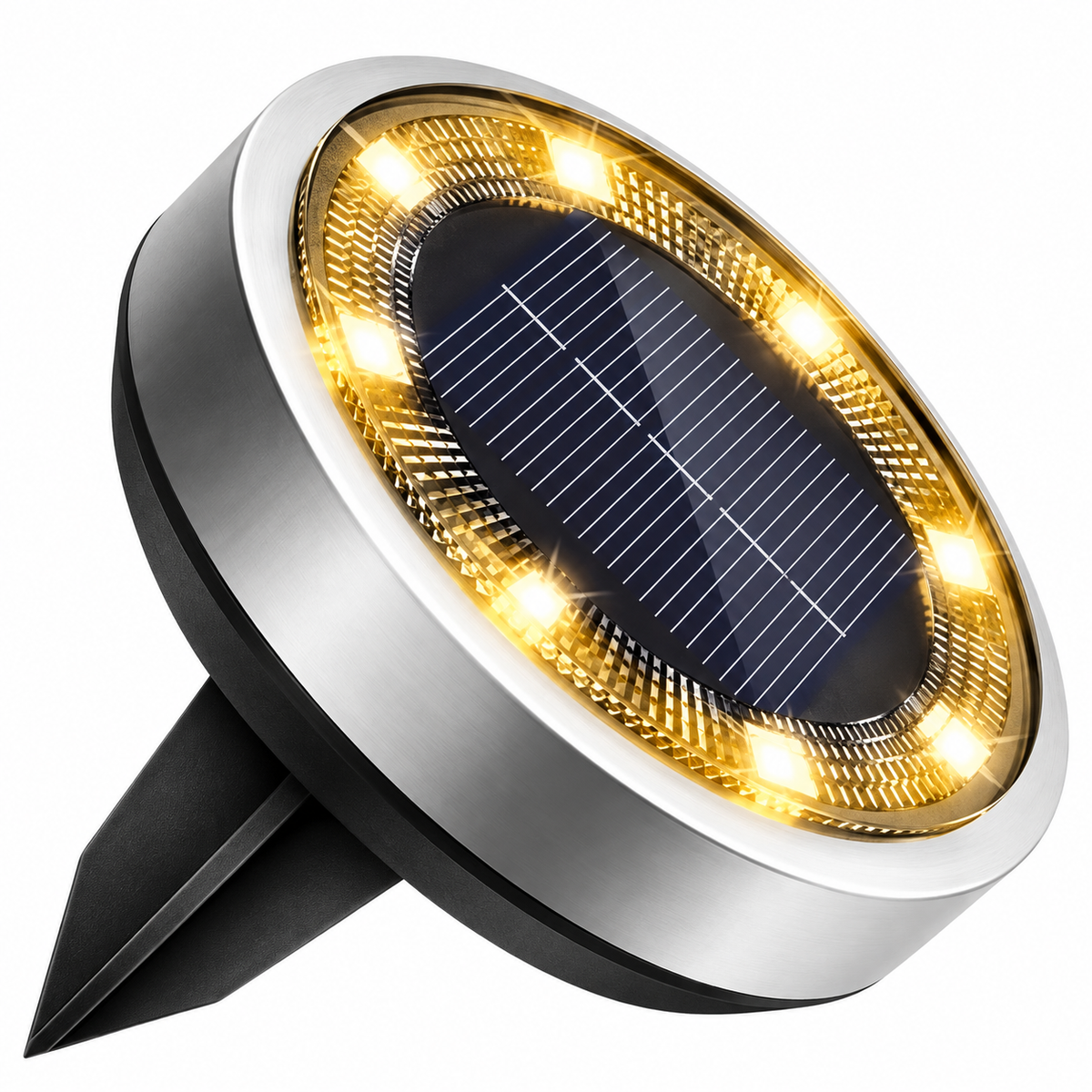 Sparky Stock solar LED ground light with warm white 3500K illumination on a white background