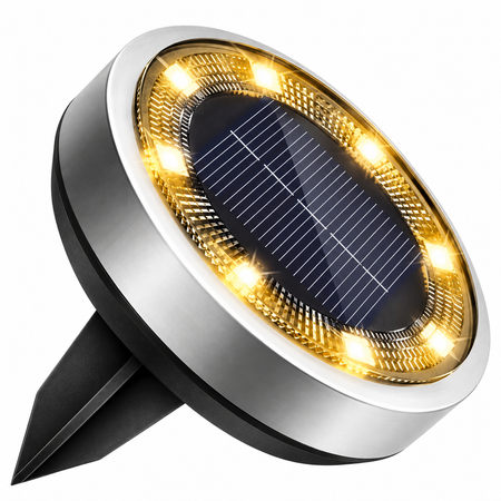 Sparky Stock solar LED ground light with warm white 3500K illumination on a white background