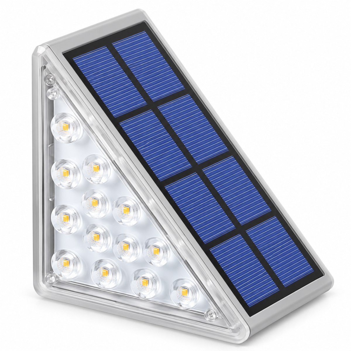 Sparky Stock white triangular solar LED step light with solar panel, single unit
