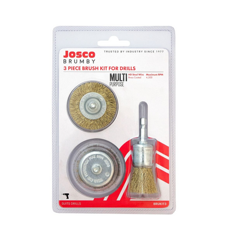 Josco 3 Piece Drill Brush Kit | Gold | BRUKIT3