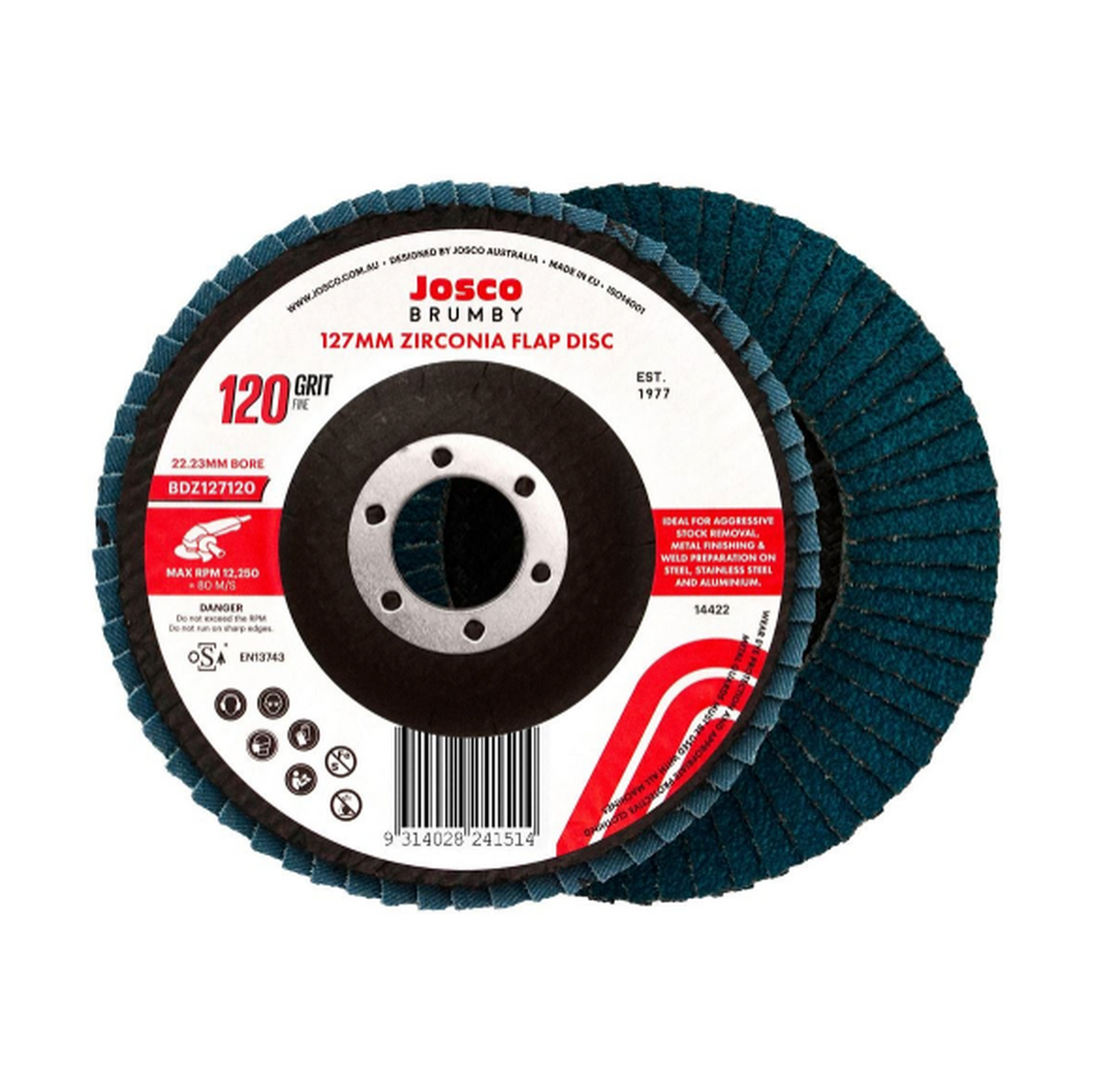 Josco 125mm 120 Grit Extra Fine Flap Disc - Blue - BDZ127120
