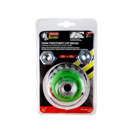 Josco 75mm Stainless Steel Twistknot Wire Cup Brush Wheel | Green | BTC65SS